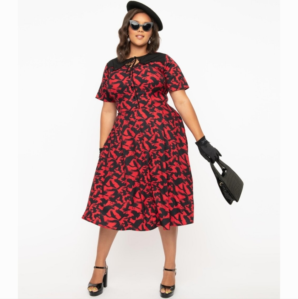 NWT The Birds x Unique Vintage Estelle Swing Dress in Red Size XL 14